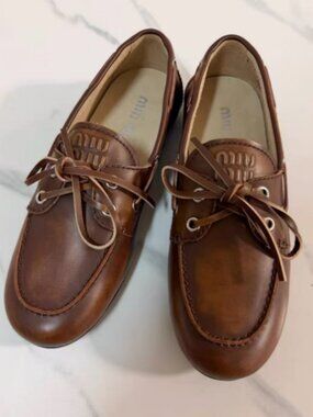 Miu Miu Brown Leather Boat Shoes
